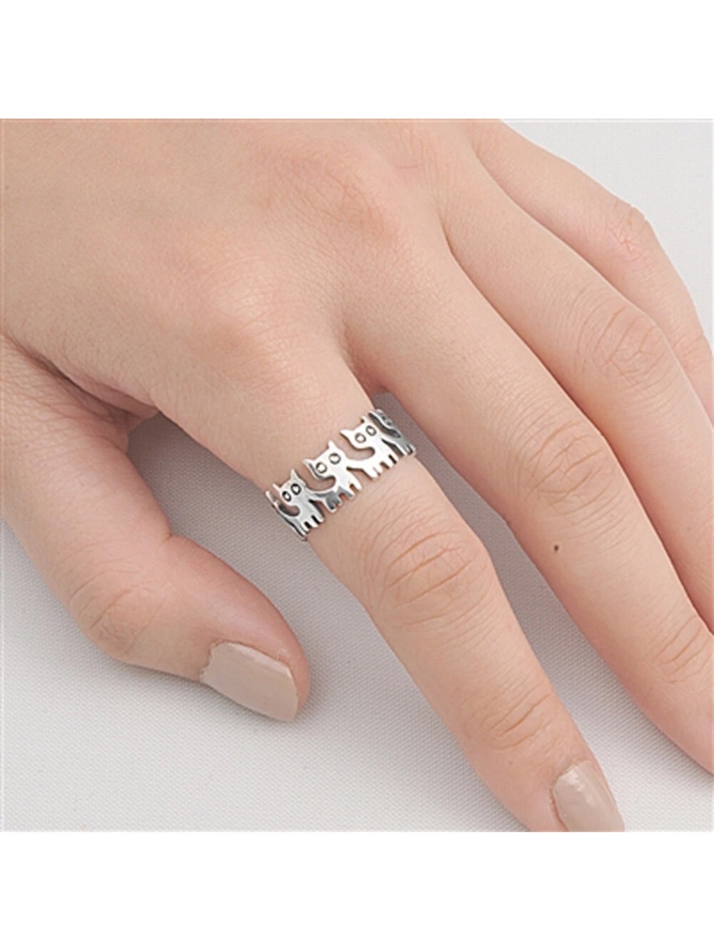 Silver Cat infinity Band Ring Cute Animal Statement Jewelry sterling silver 7